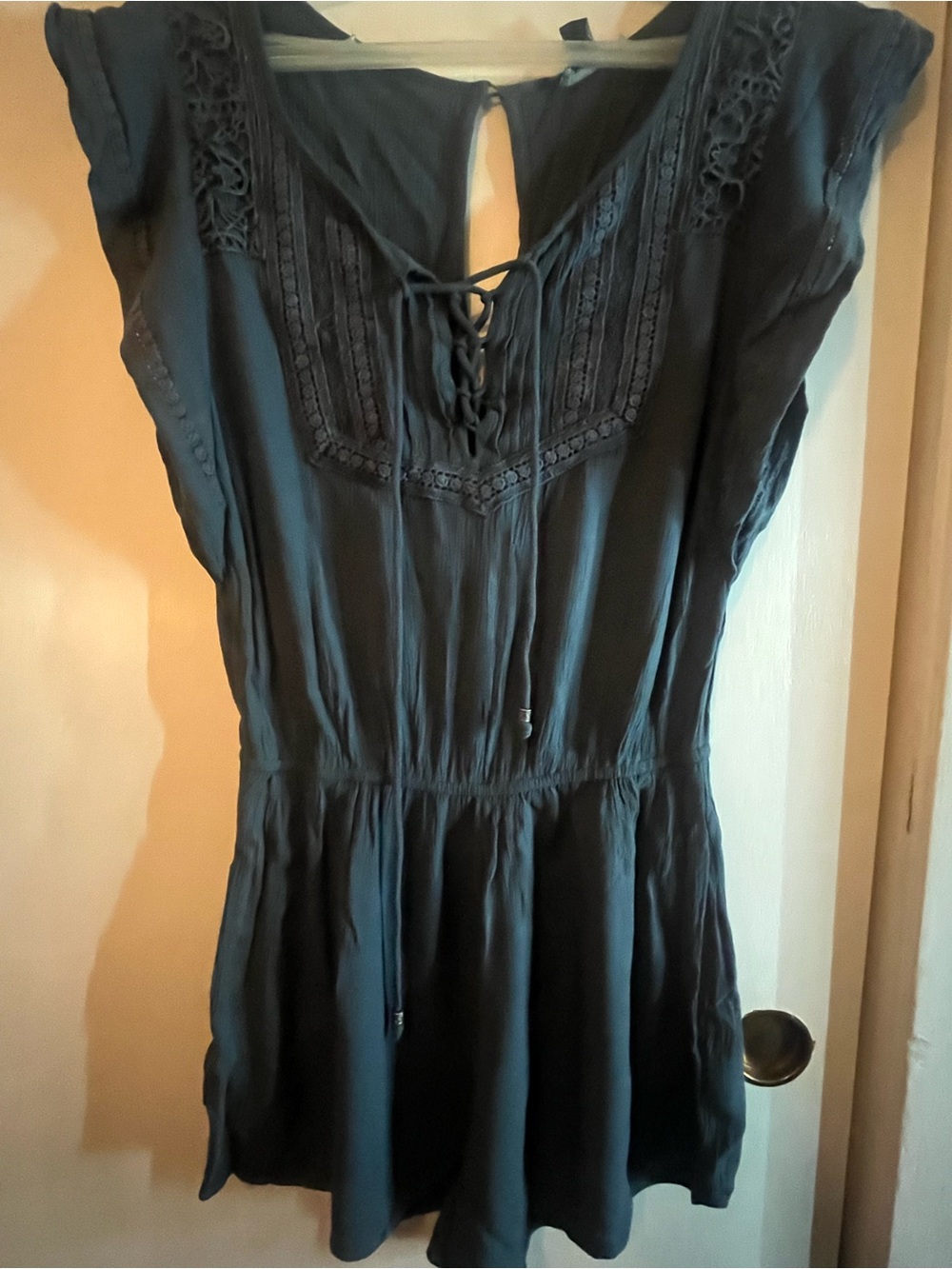 American Eagle Outfitters Black Lace-Up Peasant Tunic